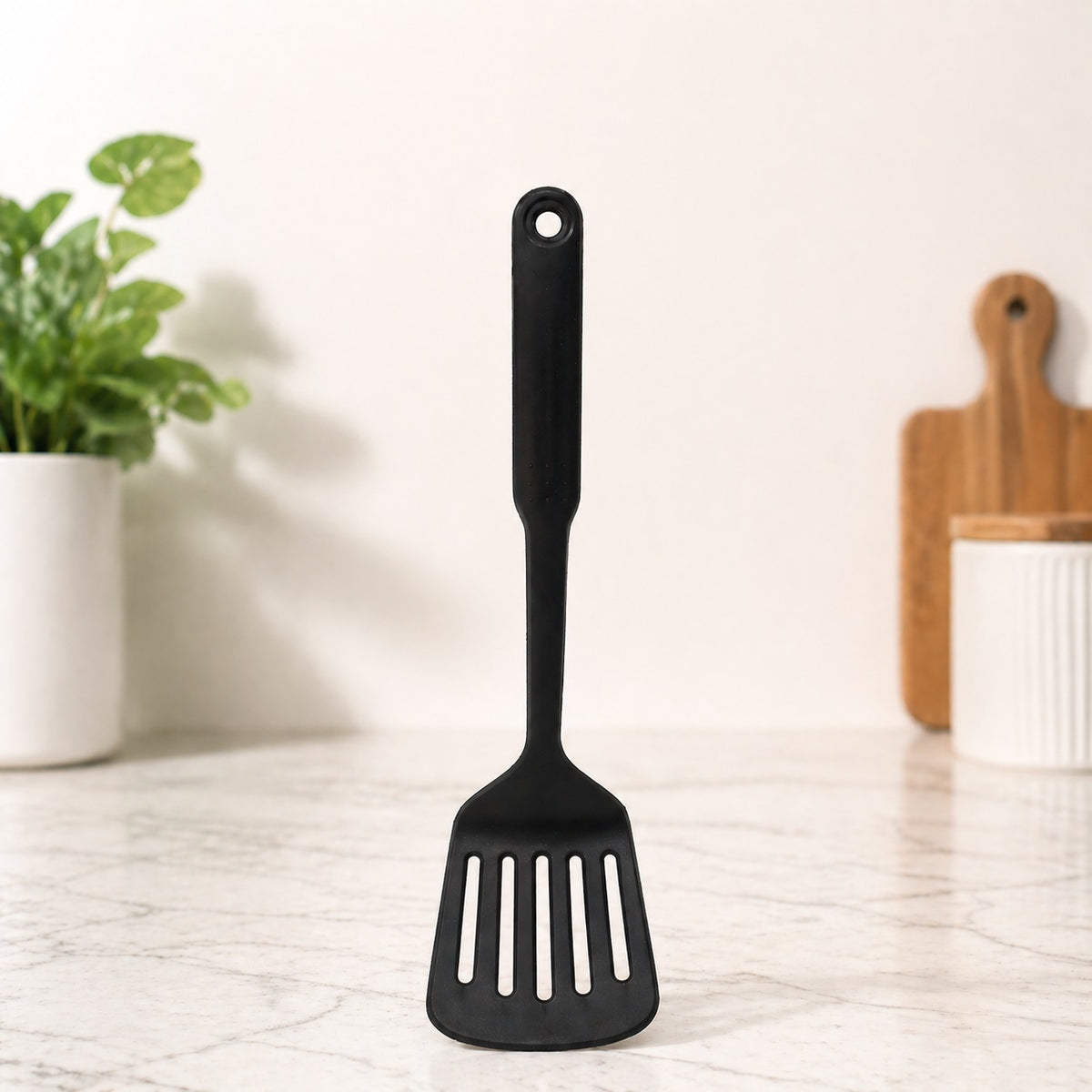 Pendeford Creative Kitchen Slotted Turner Black CK1008 | Heat Resistant to 210 Degree Celsius Cooking Turner | Durable Non Scratch Spatula | Lightweight Ergonomic Kitchen Utensil | Easy Clean Food Turner for Non Stick Cookware