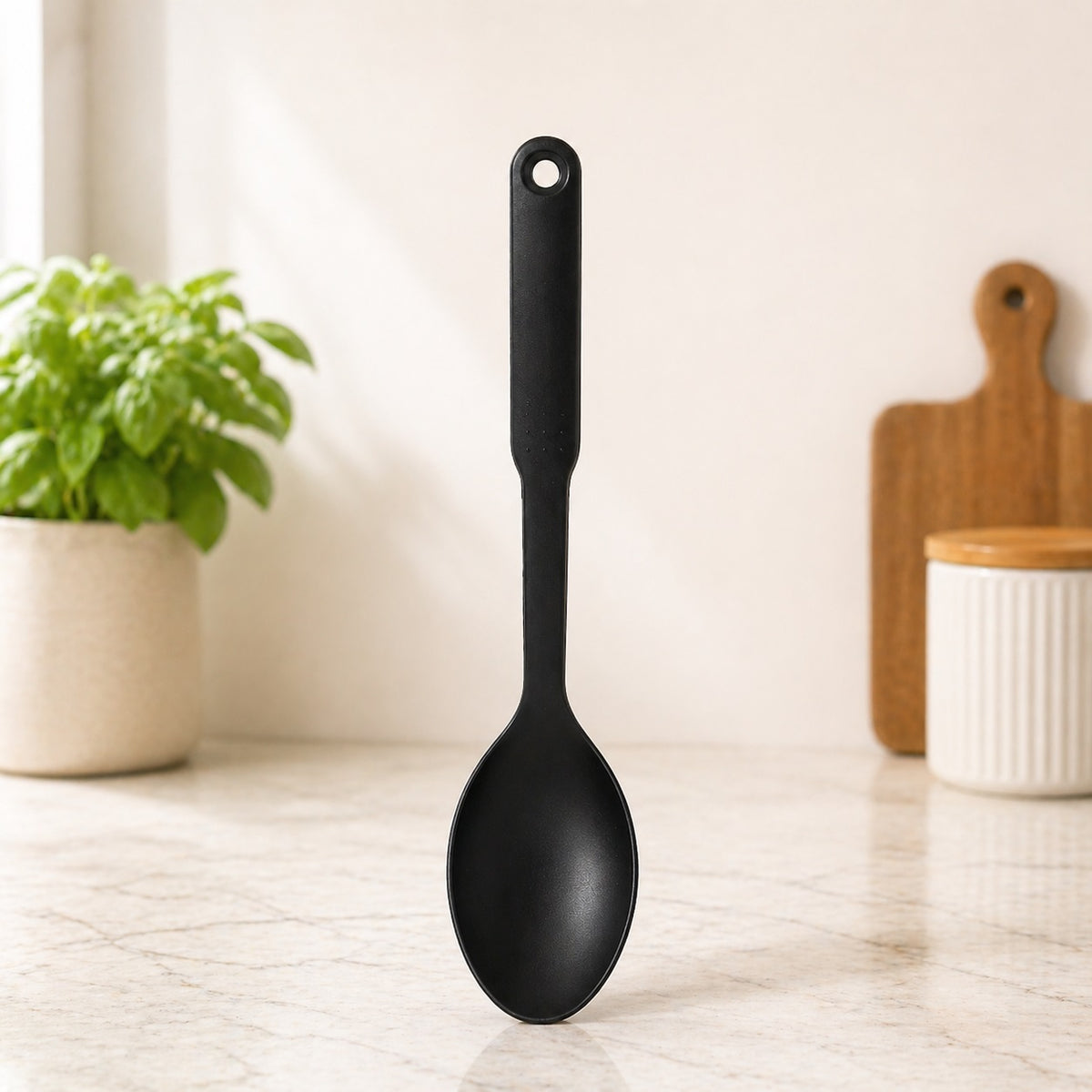 Pendeford Creative Kitchen Cooking Spoon Black CK1009 | Heat Resistant to 210 Degree Celsius Kitchen Spoon | Durable Non Scratch Utensil | Lightweight Ergonomic Spoon | Easy Clean Serving Spoon for Non Stick Cookware