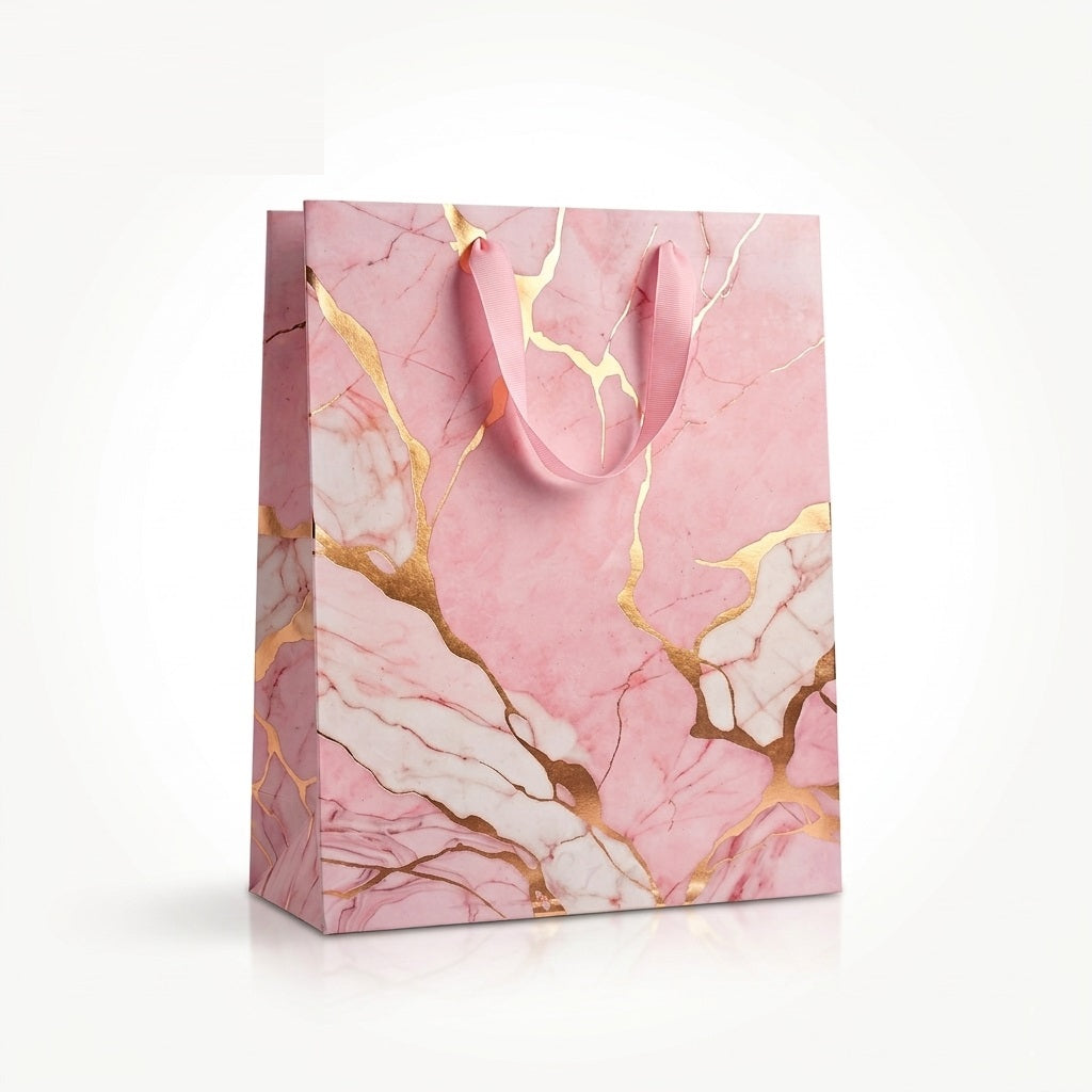 Clairefontaine Eurowrap Marble Gift Bag Pink Large 26.5cm x 14cm x 33cm Pack of 6 36971-2C | Strong Paper Gift Bags | 100 Percent Recyclable Material | Ideal for Gifts and Parties