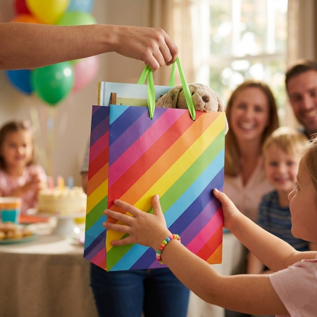 Clairefontaine Eurowrap Rainbow Stripe Gift Bag Multicoloured Large 265mm x 330mm x 140mm Pack of 6 37007-2C | Strong Paper Gift Bags | 100 Percent Recyclable Material | Ideal for Gifts and Parties