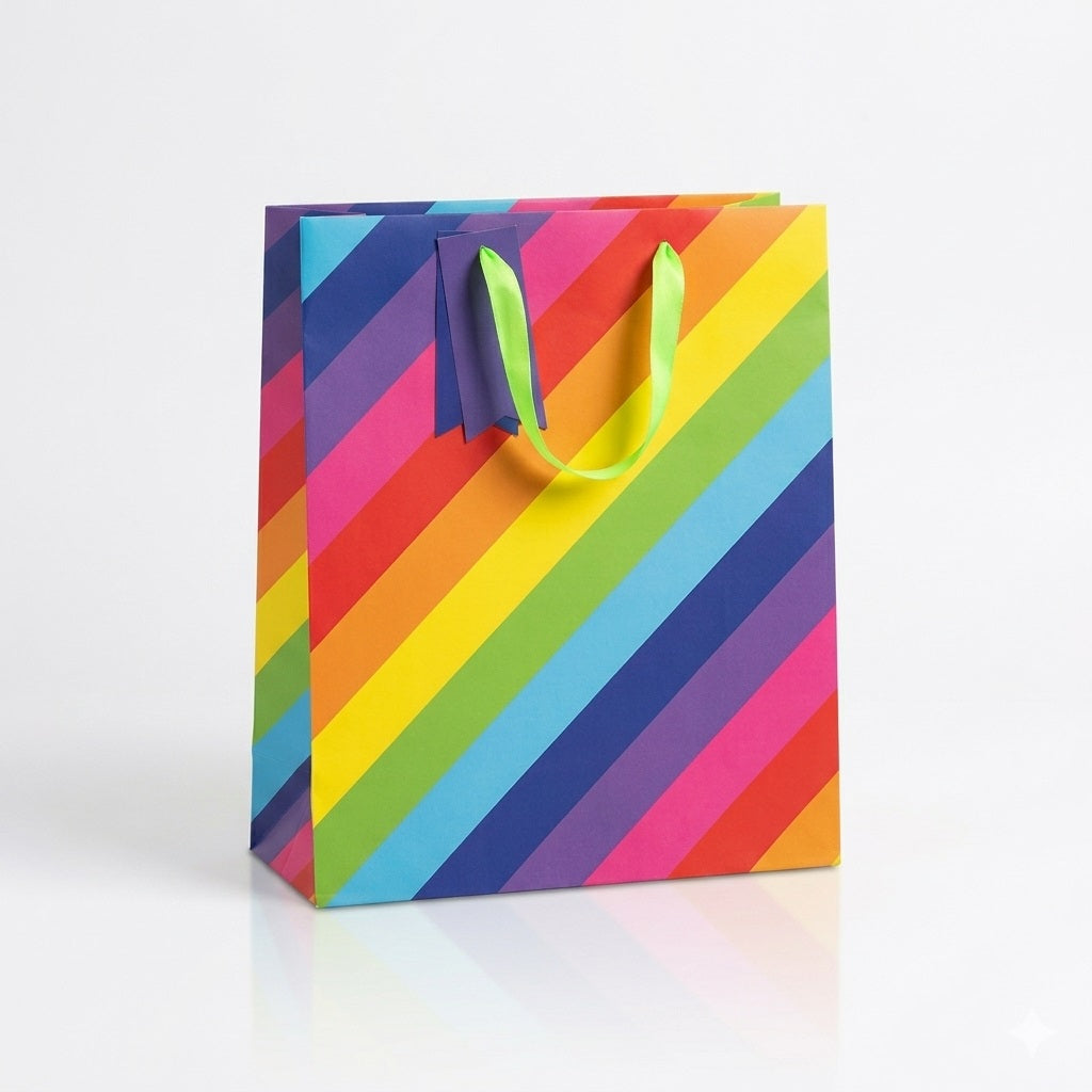 Clairefontaine Eurowrap Rainbow Stripe Gift Bag Multicoloured Large 265mm x 330mm x 140mm Pack of 6 37007-2C | Strong Paper Gift Bags | 100 Percent Recyclable Material | Ideal for Gifts and Parties