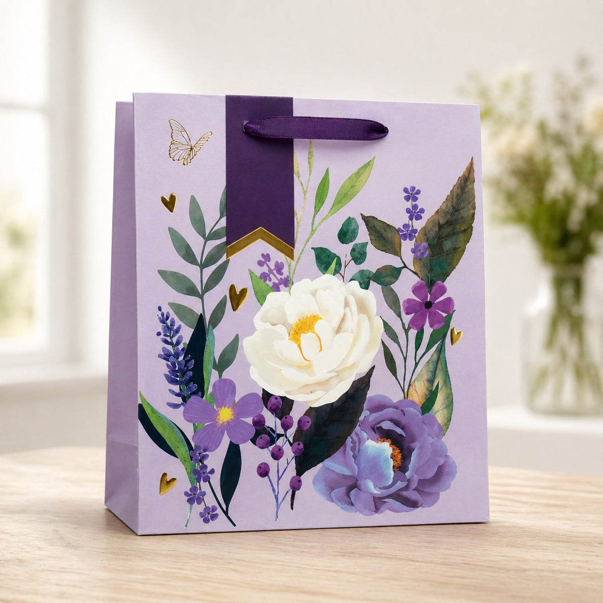 Clairefontaine Eurowrap Elegant Floral Gift Bag Multicolour Medium 21.5cm x 10.2cm x 25.3cm Pack of 6 37247-3C | Decorative Gift Bag | Paper Gift Bag with Handles | Occasion Gift Wrap Bag
