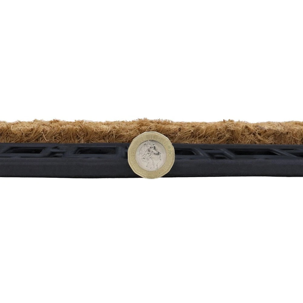JVL Mila Rubber Tuffscrape Mat Black and Brown 45cm x 75cm 02-186 | Embossed with a Rubber Welcome Greeting | Coir Provides Excellent Scraper Qualities | Removes Heavyweight Dirt and Moisture | Long Lasting Heavy Duty Construction | Attractive Rubber