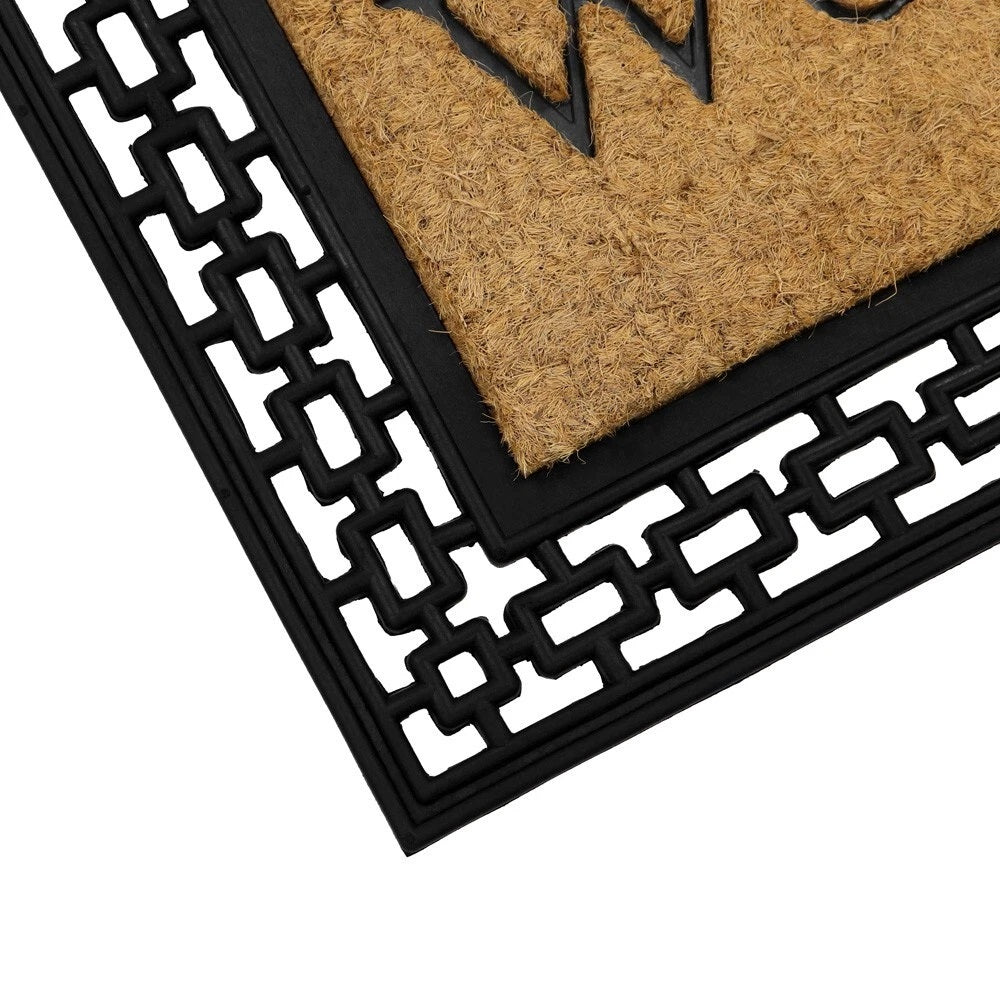 JVL Mila Rubber Tuffscrape Mat Black and Brown 45cm x 75cm 02-186 | Embossed with a Rubber Welcome Greeting | Coir Provides Excellent Scraper Qualities | Removes Heavyweight Dirt and Moisture | Long Lasting Heavy Duty Construction | Attractive Rubber