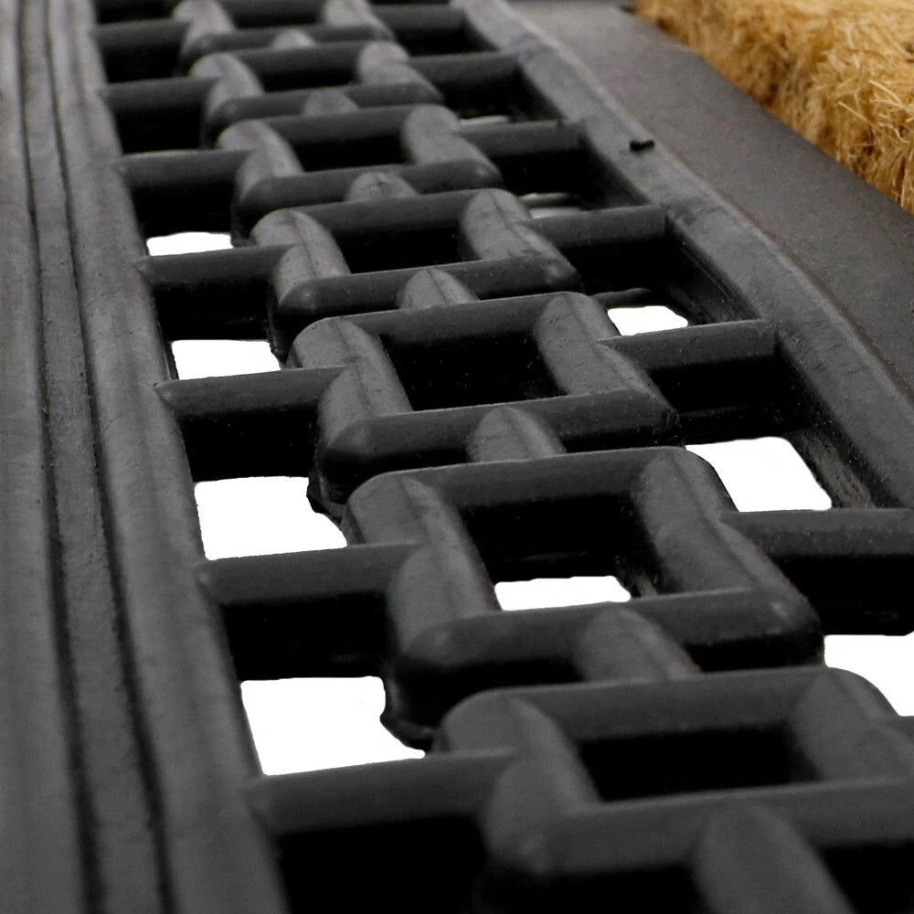 JVL Mila Rubber Tuffscrape Mat Black and Brown 45cm x 75cm 02-186 | Embossed with a Rubber Welcome Greeting | Coir Provides Excellent Scraper Qualities | Removes Heavyweight Dirt and Moisture | Long Lasting Heavy Duty Construction | Attractive Rubber