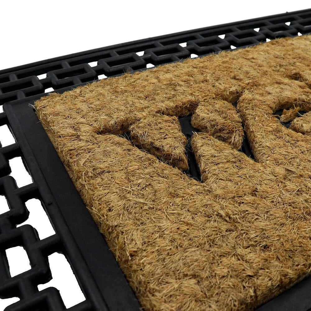 JVL Mila Rubber Tuffscrape Mat Black and Brown 45cm x 75cm 02-186 | Embossed with a Rubber Welcome Greeting | Coir Provides Excellent Scraper Qualities | Removes Heavyweight Dirt and Moisture | Long Lasting Heavy Duty Construction | Attractive Rubber