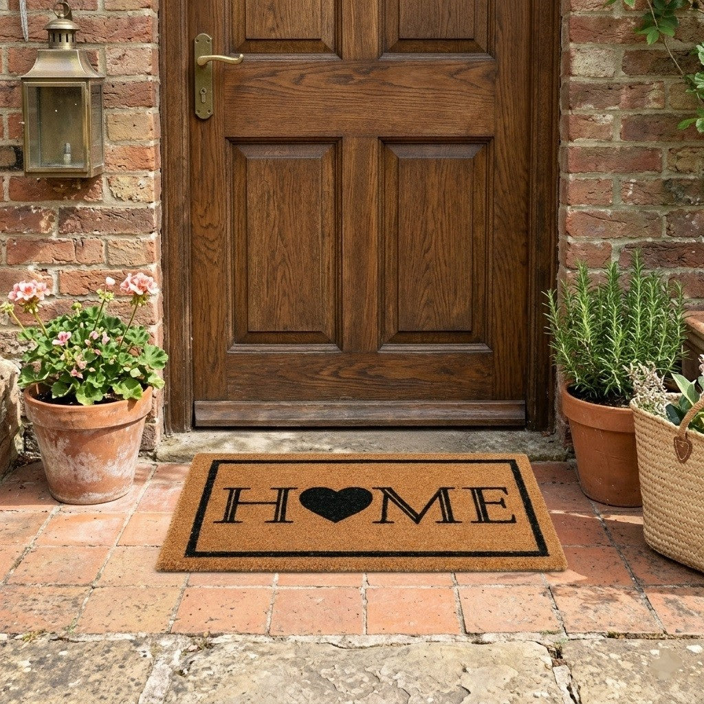 JVL Heart Home Latex Coir Doormat Brown 60cm x 90cm 02-235 | Made From Natural Coconut Fibres | Mechanically Twisted Coir For Less Shedding | Rubber Latex Backing Reduces Risk of Slipping | Withstands all Weather