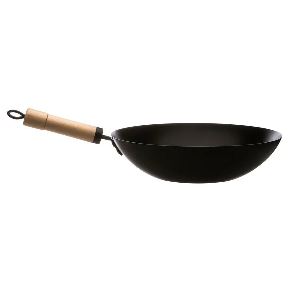 Pendeford First Choice Non-Stick Wok with Authentic Wooden Handle Black 47cm x 32cm x 15cm P172 | Flat Bottom | Carbon Steel | Quality Non-Stick Coating | Dishwasher Safe | Stir Fry Pan | Frying Wok Pan | Kitchen Cookware | Cooking Wok Pan | Non Stick
