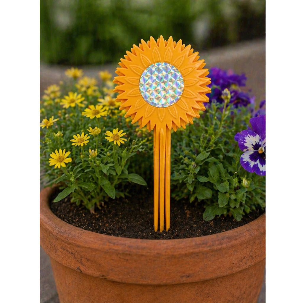 Green Blade Sunflower Design Bird Scarers Orange 270mm x 73mm Pack of 4 BD110 | Bird Repellent Reflective Centre | Lawn and Plant Protection | Flower Bird Scarers Garden Stakes | Garden Bird Deterrent | Outdoor Garden Accessories | Bird Scare Device