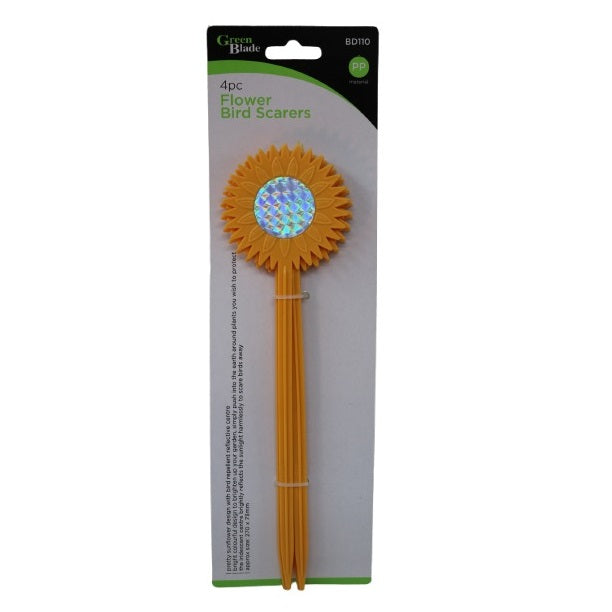Green Blade Sunflower Design Bird Scarers Orange 270mm x 73mm Pack of 4 BD110 | Bird Repellent Reflective Centre | Lawn and Plant Protection | Flower Bird Scarers Garden Stakes | Garden Bird Deterrent | Outdoor Garden Accessories | Bird Scare Device