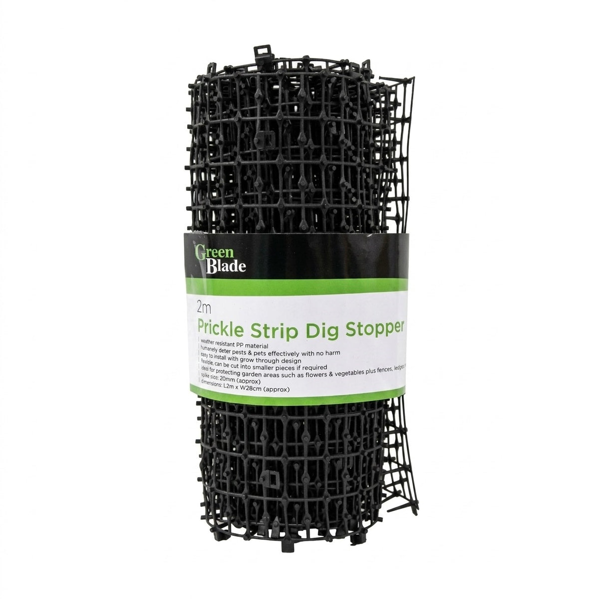 Green Blade Prickle Strip Dig Stopper Black 2Mtr x 28cm FH095 | Weather Resistant PP Material | Spike Size - 20mm | Humane Garden Pest Deterrent Mat | Flexible Spike Barrier | Garden Spike Mat | Cat Deterrent Mat | Dog Digging Deterrent | Garden Pest