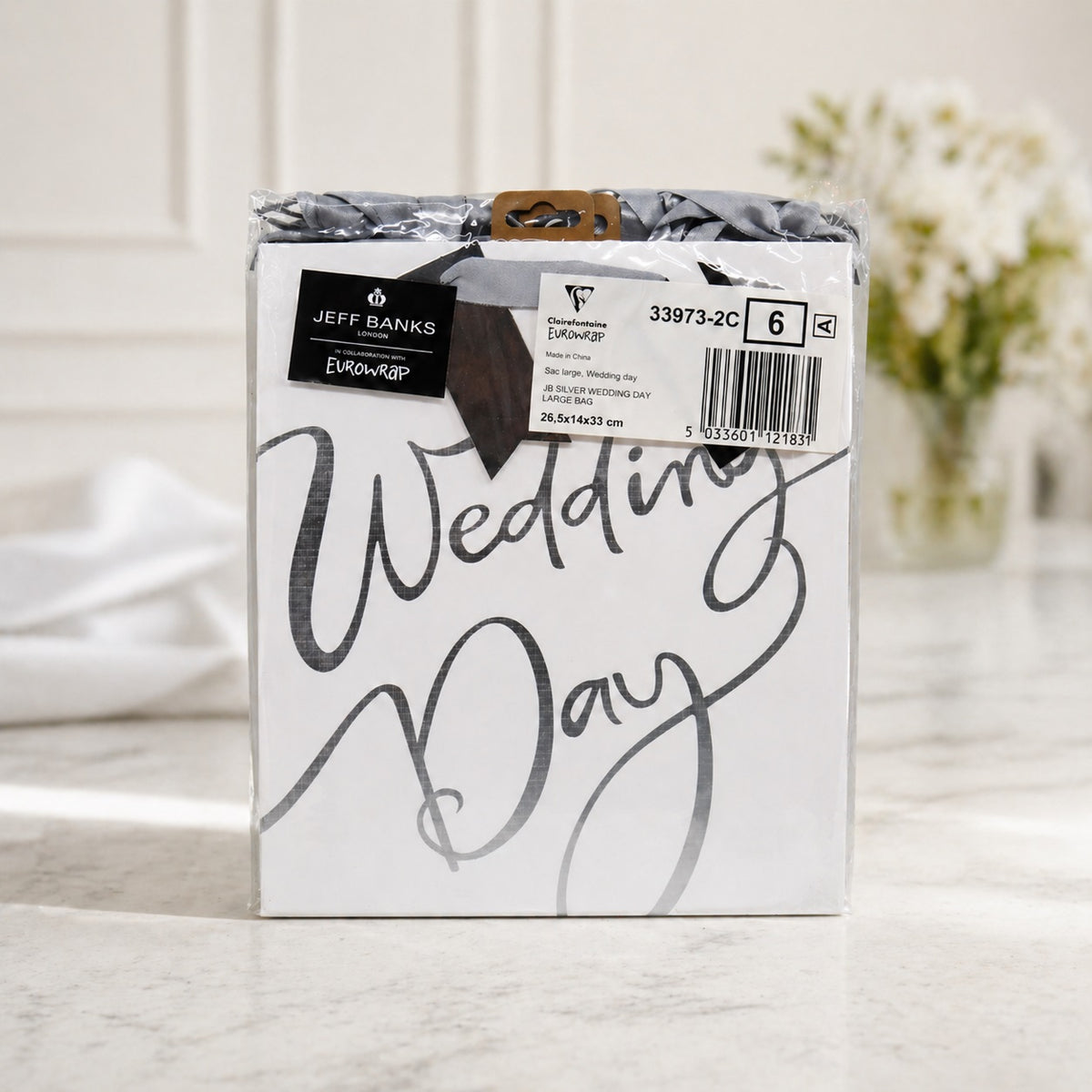 Eurowrap Jeff Banks Wedding Day Gift Bag Silver Large 26.5cm x 14cm x 33cm Pack of 6 33973-2C | Luxury Wedding Present Bag | Bridal Gift Bag | Wedding Party Gift Packaging | Celebration Gift Bag | Premium Paper Gift Sack | Gift Carrier Bag | Occasion Gift Bag