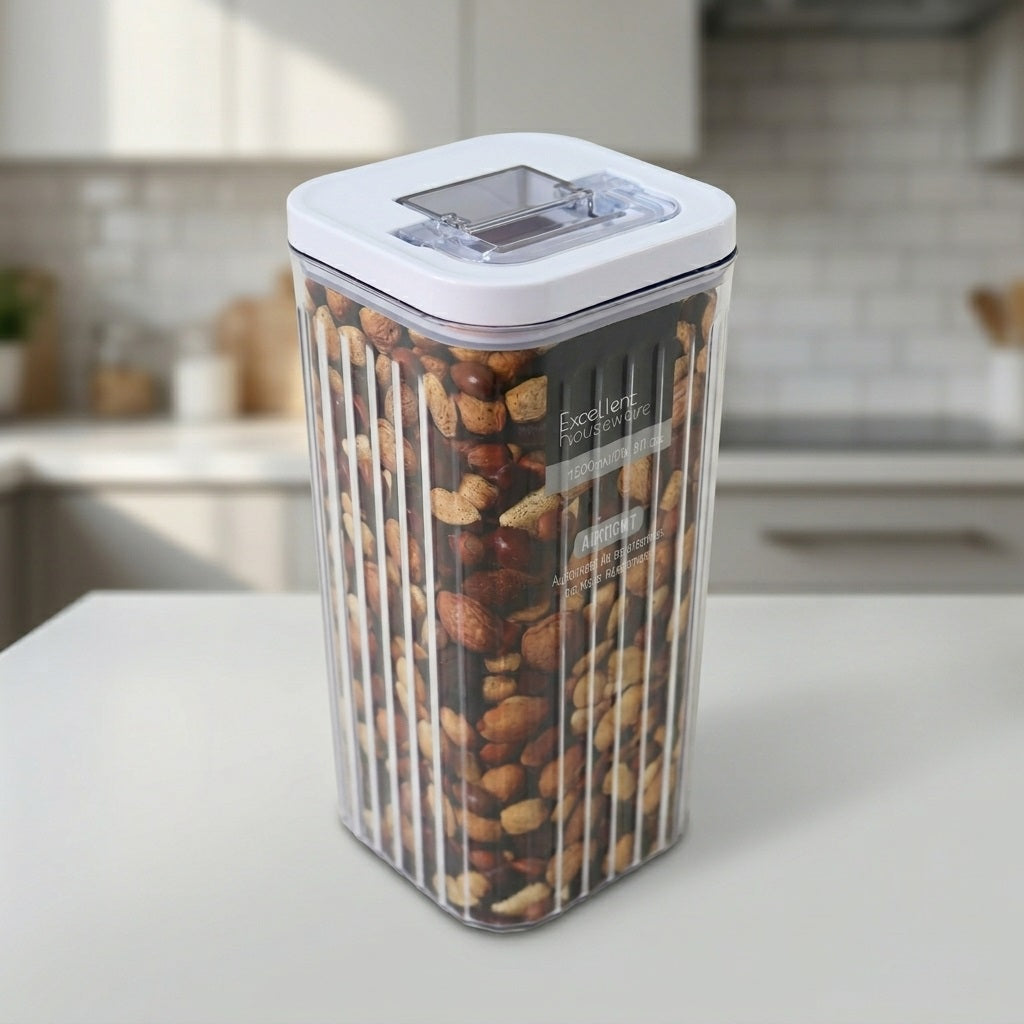 Excellent Houseware Storage Container Clear 1500ml 176000760 | Airtight Food Storage Box | Kitchen Storage Jar | Dry Food Container | Pantry Storage Box | Plastic Food Canister | Leak Resistant Storage Tub | Multipurpose Kitchen Organiser