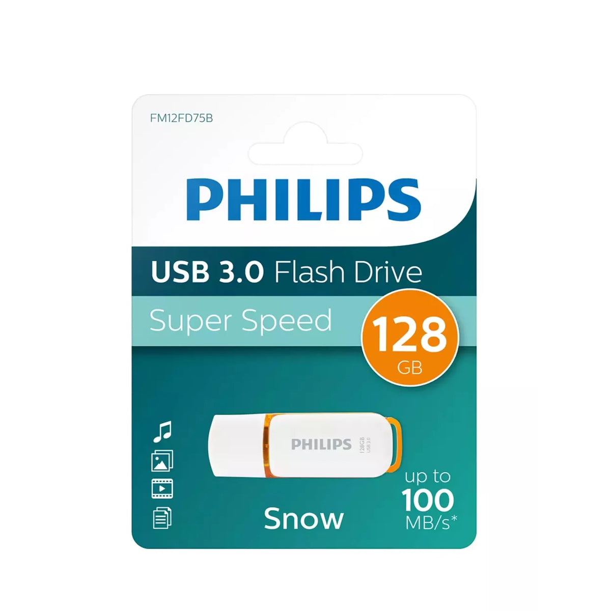 Philips Snow Edition USB 3.0 Flash Drive 128GB White FM12FD75B | Super Speed | Up To 100MB Per Second