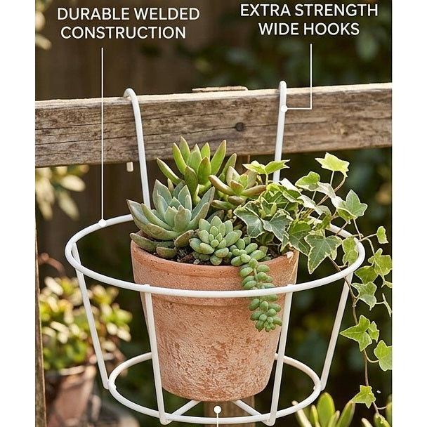 Hanging Metal Flower Pot Holder Assorted Colours Pack of 1 CY8954580 | Round Railing Planter Basket Brackets | Indoor and Outdoor Plant Hangers | Round Planter Basket | Balcony Planter Holder | Railing Plant Hanger | Wall Mounted Planter | Garden