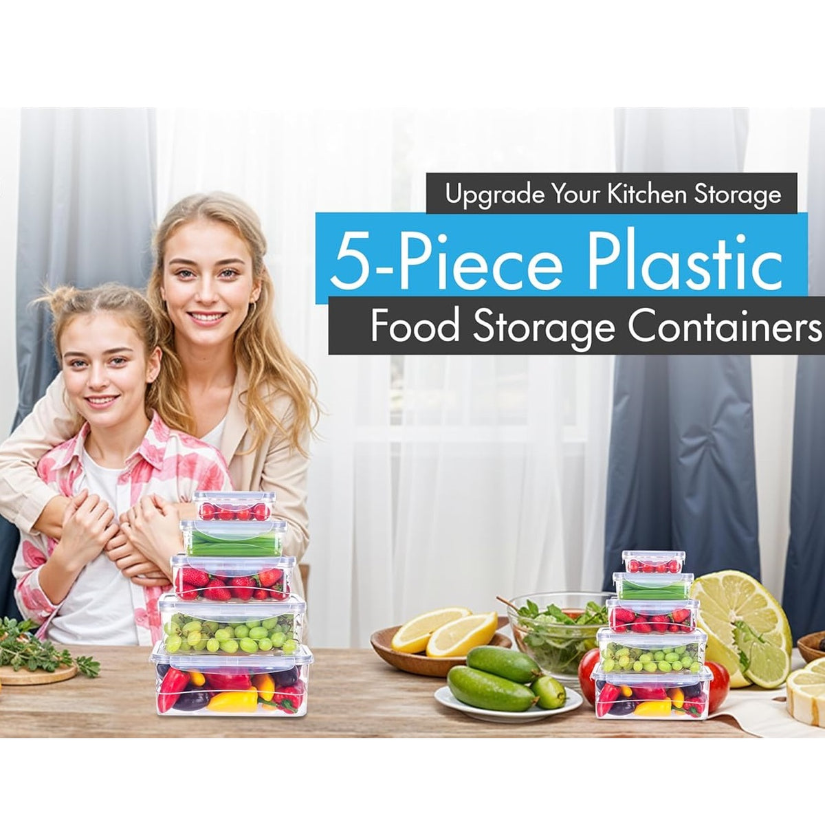 Pendeford Creative Kitchen Storage Containers with Lids Clear Pack of 5 3420 | Stackable | BPA Free | Leak Proof with Steam Valve | Multi Size 2370ml | 1640ml | 970ml | 520ml | 240ml | Food Storage Boxes