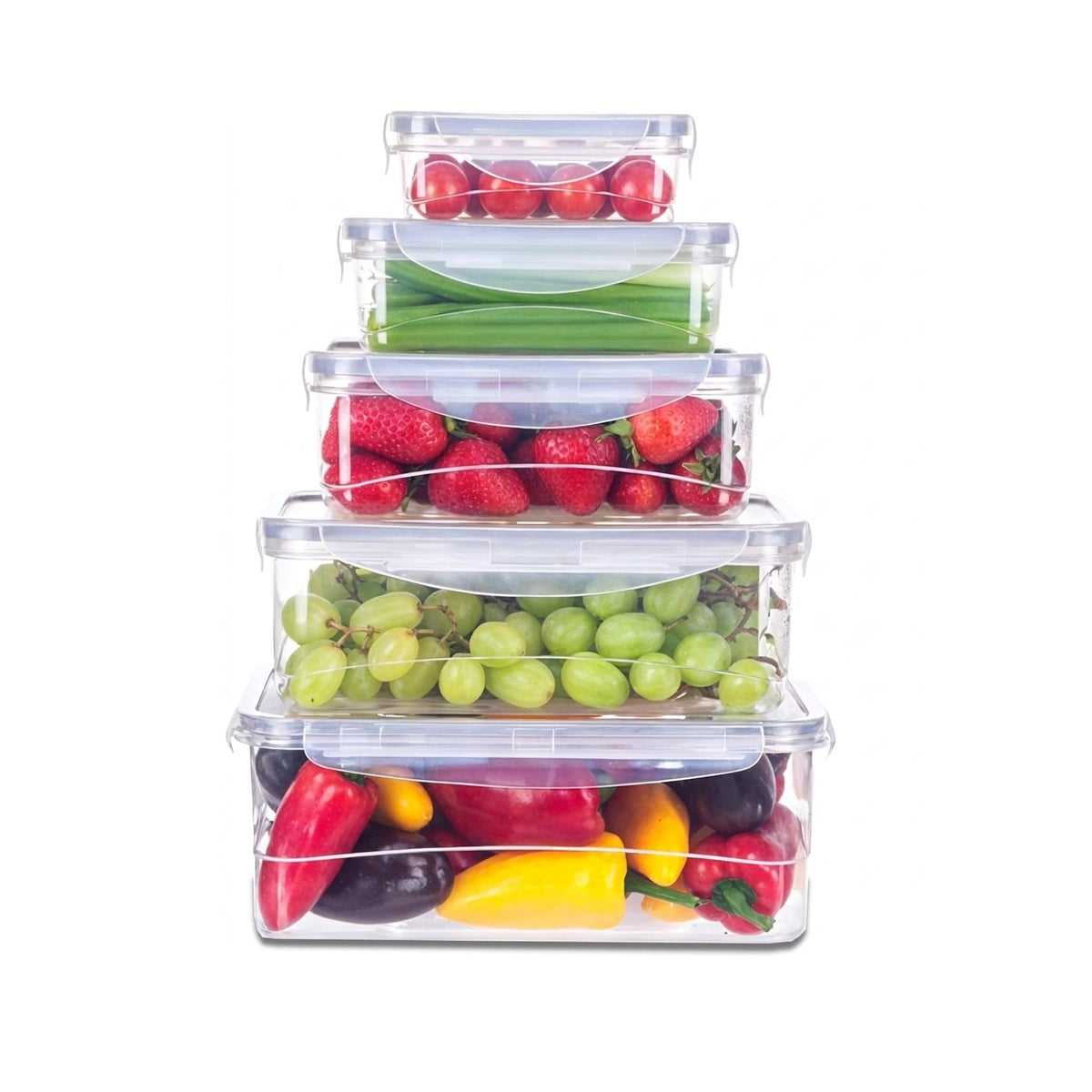 Pendeford Creative Kitchen Storage Containers with Lids Clear Pack of 5 3420 | Stackable | BPA Free | Leak Proof with Steam Valve | Multi Size 2370ml | 1640ml | 970ml | 520ml | 240ml | Food Storage Boxes
