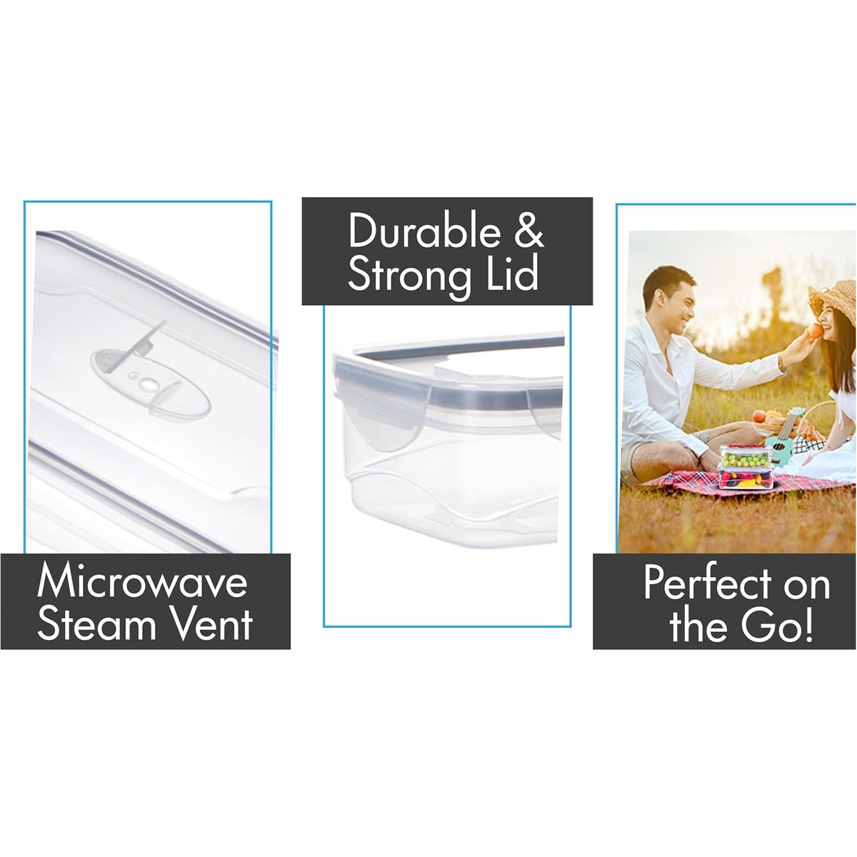 Pendeford Creative Kitchen Storage Containers with Lids Clear Pack of 5 3420 | Stackable | BPA Free | Leak Proof with Steam Valve | Multi Size 2370ml | 1640ml | 970ml | 520ml | 240ml | Food Storage Boxes