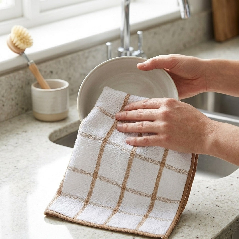 Country Club Homewares Button Dish Cloth White Pack of 4 CLE247545 | Cotton Kitchen Dish Cloths | Absorbent Cleaning Cloth | Reusable Dishcloth | Kitchen Cleaning Wipes | Multipurpose Cleaning Cloth