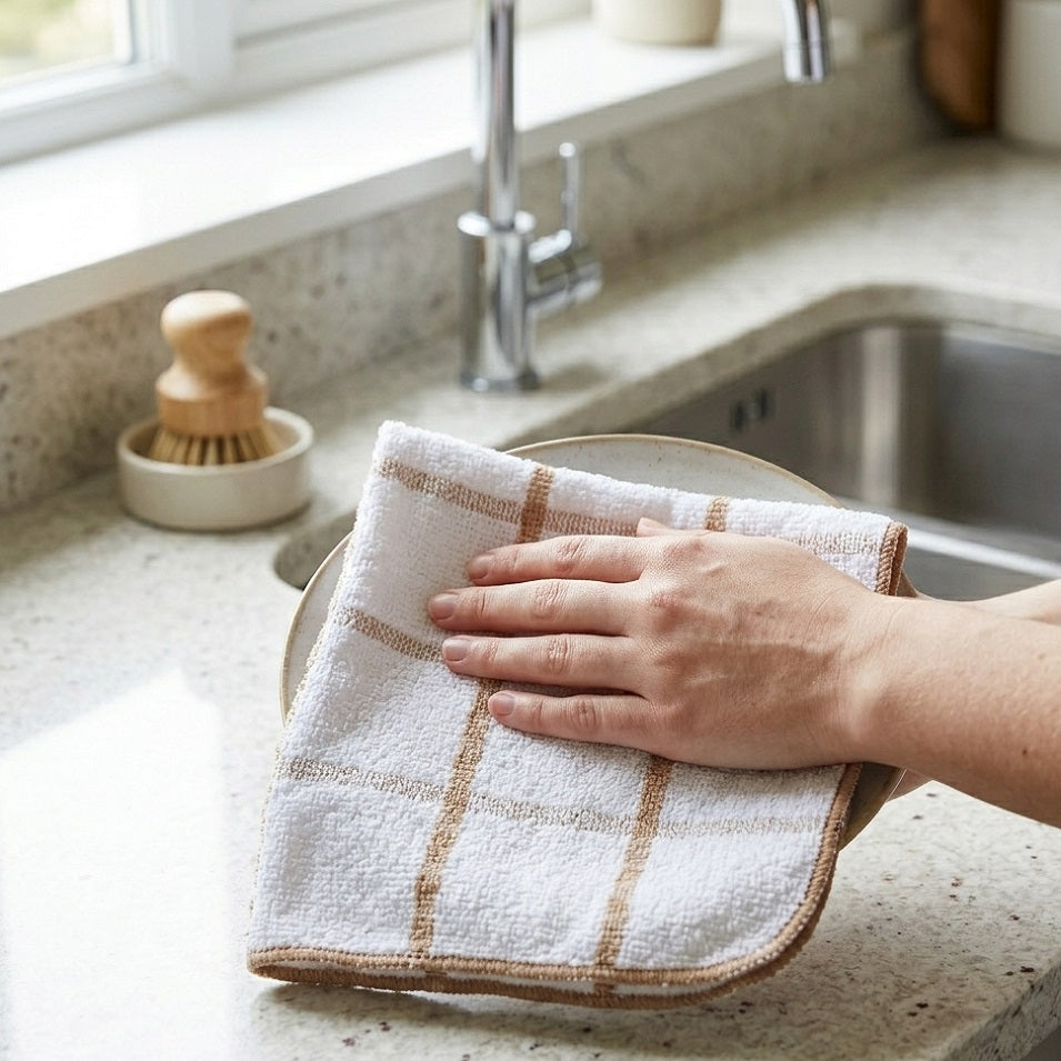 Country Club Homewares Button Dish Cloth White Pack of 4 CLE247545 | Cotton Kitchen Dish Cloths | Absorbent Cleaning Cloth | Reusable Dishcloth | Kitchen Cleaning Wipes | Multipurpose Cleaning Cloth