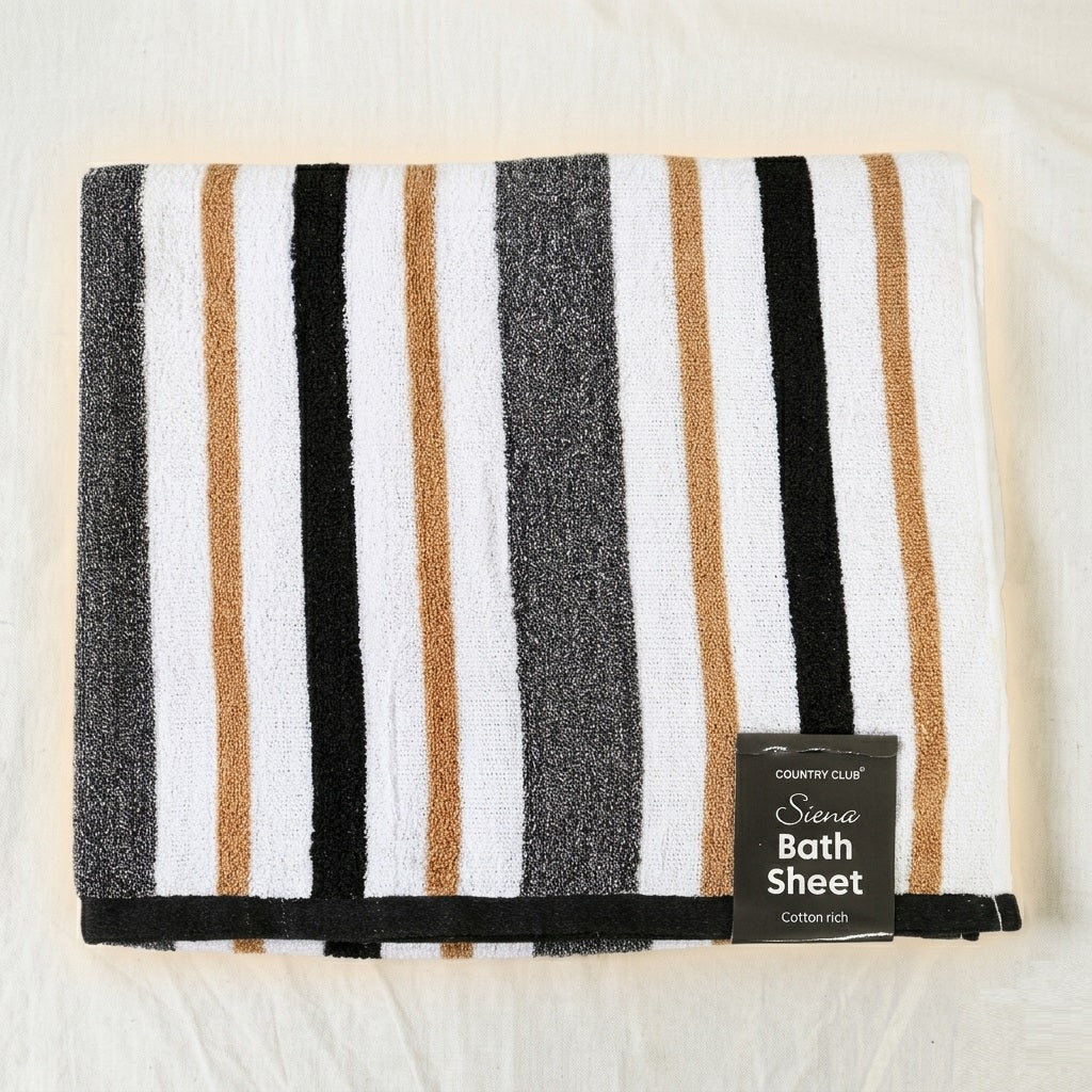 Country Club Sienna  Stripe Bath Sheet Multicolour 90cm x 150cm PTS245664 | Cotton Rich Bath Towel | Extra Large Bath Sheet | Soft Absorbent Bathroom Towel | Luxury Bath Linen | Quick Dry Towel