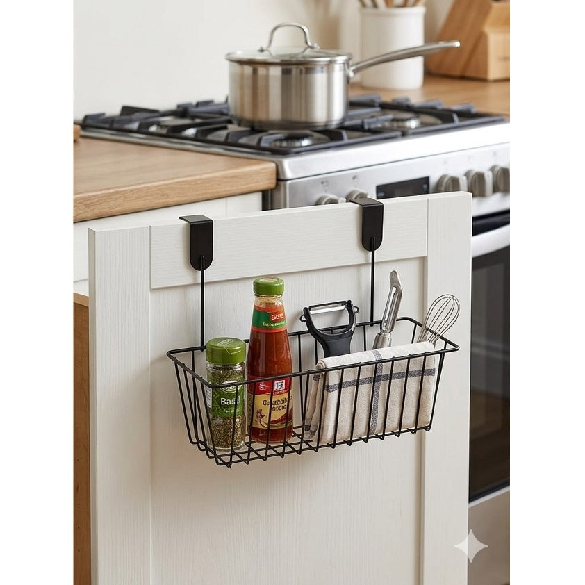 Hanging Metal Wire Shower Caddy Black 28cm x 20cm x 12cm AF037 | Storage Basket Rack | Kitchen Cabinet Cupboard Shelf Holder | Bathroom Storage Basket | Space Saving Hanging Rack | Multipurpose Storage | Over Cabinet Rack | Door Hanging Organizer