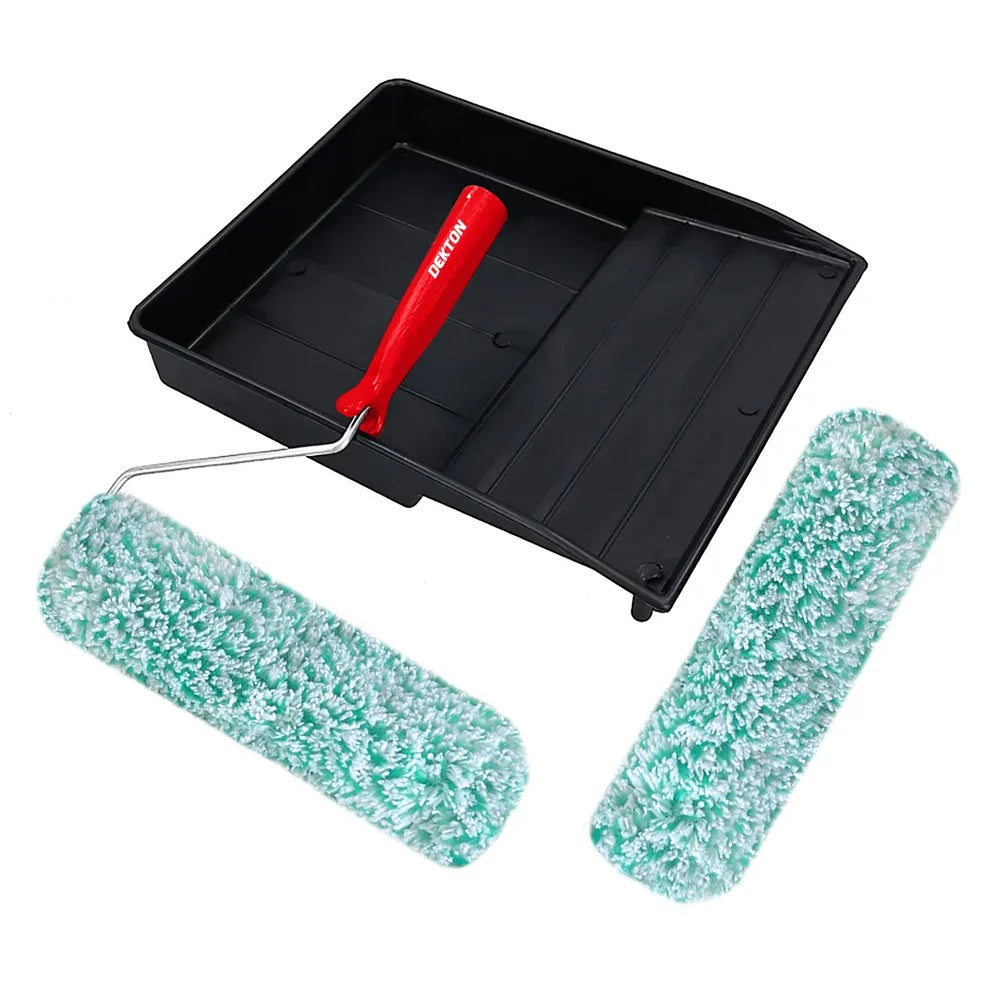 Dekton Emulsion Paint Roller and Tray Set Black 9-Inch Pack of 4 DT95875D | Medium Pile Woven Fabric Sleeves | Roller Cage System | Paint Tray Kit for Walls and Ceilings | DIY Painting Tools Set | 1-Piece Roller Cage | 2-Piece Fabric Sleeves | 1-Piece
