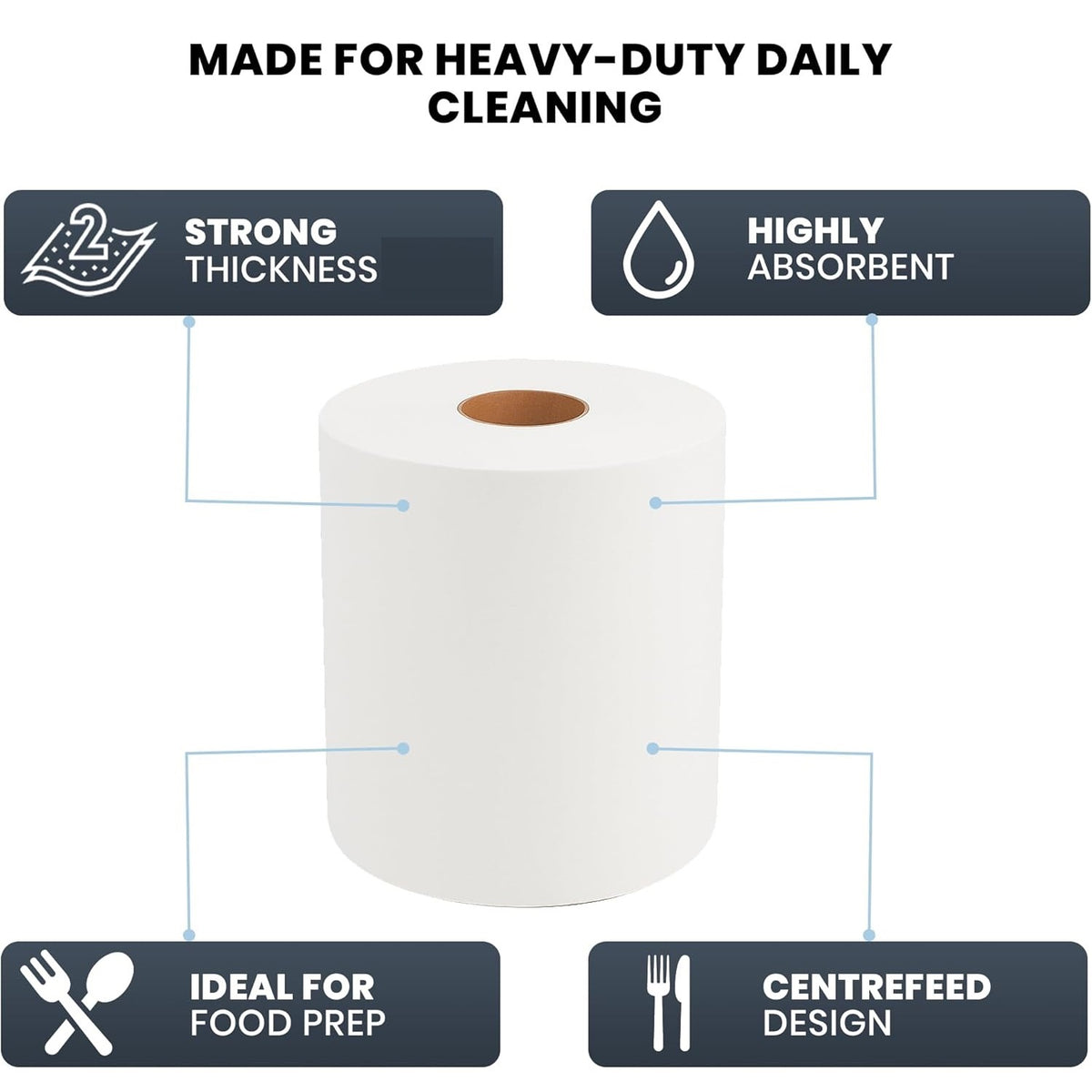 Little Duck Champion 2 Ply Kitchen Towel Rolls White 210mm x 214mm Pack of 24 1000144 | Extra Thick and Absorbent | Wiping Paper | For Kitchens Workshops and Commercial Use | Recycled Paper Towels | Cleaning Paper | Multipurpose Paper Towels | Wiper