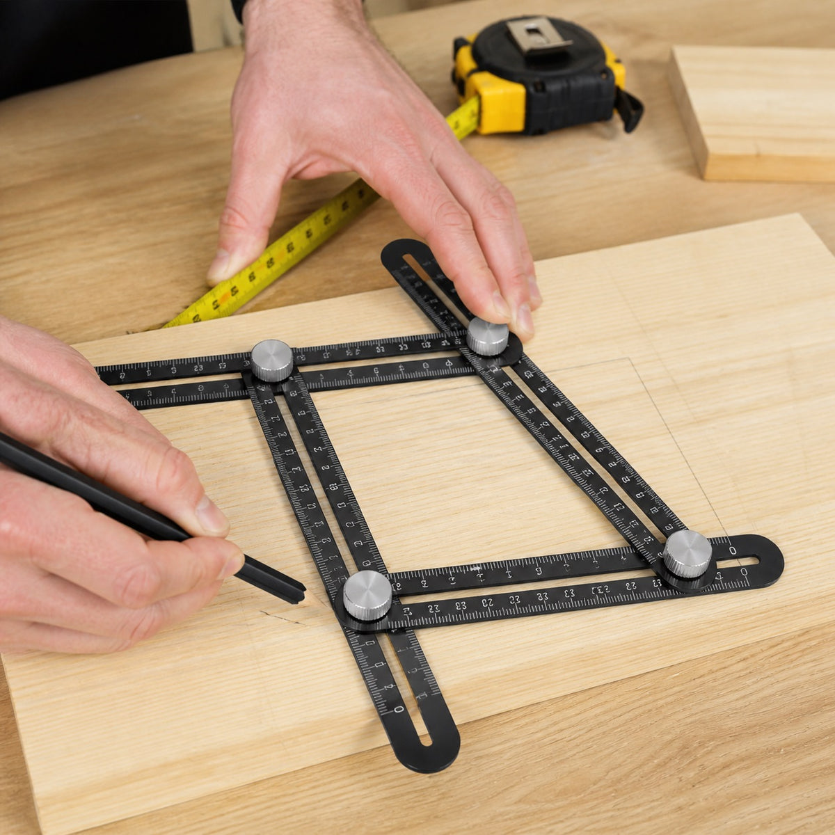 Rolson Multi-Angle Aluminium Template Black 30.5cm x 17cm 50861 | Durable Aluminium Alloy | Easy To Adjust 4 Side Rulers To Any Angles | Tiling Laminate Flooring Gauge | Pipe Brick Block Layout Tool