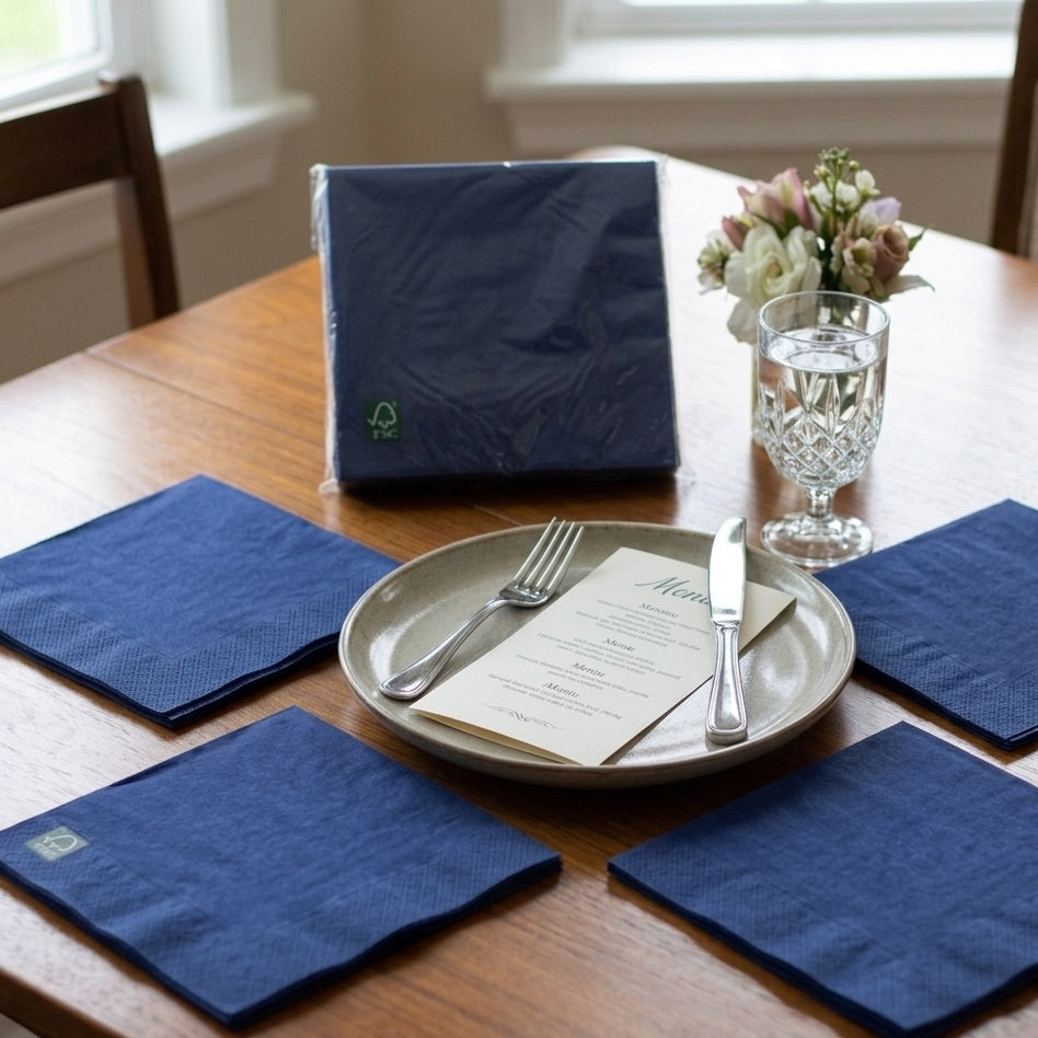 Unique 2 Ply Lunch Napkins Navy Blue Pack of 20 91052 | Disposable Paper Napkins | Soft Absorbent Table Napkins | Dining Event Catering Napkins