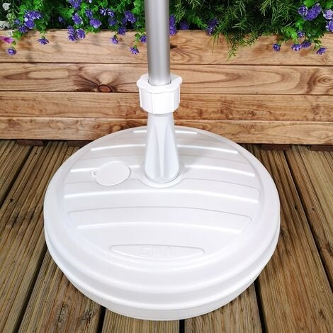Round Plastic Parasol Base White Y19100160 | Garden Umbrella Stand Base | Outdoor Patio Parasol Holder | Fillable Water Sand Base