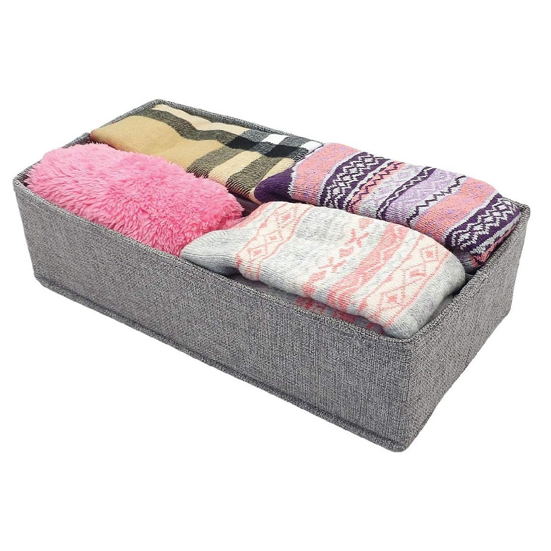 Country Club 4 Section Drawer Divider Grey 36cm x 18cm x 10cm STO187872 | Fabric Drawer Organiser | Foldable Storage Box | Clothes Socks Underwear Organiser | Wardrobe Drawer Storage | Home Organisation Box