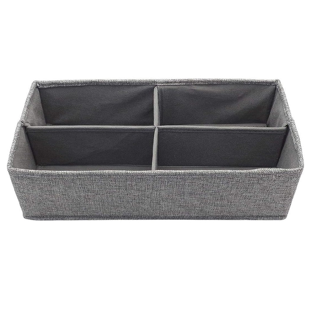 Country Club 4 Section Drawer Divider Grey 36cm x 18cm x 10cm STO187872 | Fabric Drawer Organiser | Foldable Storage Box | Clothes Socks Underwear Organiser | Wardrobe Drawer Storage | Home Organisation Box