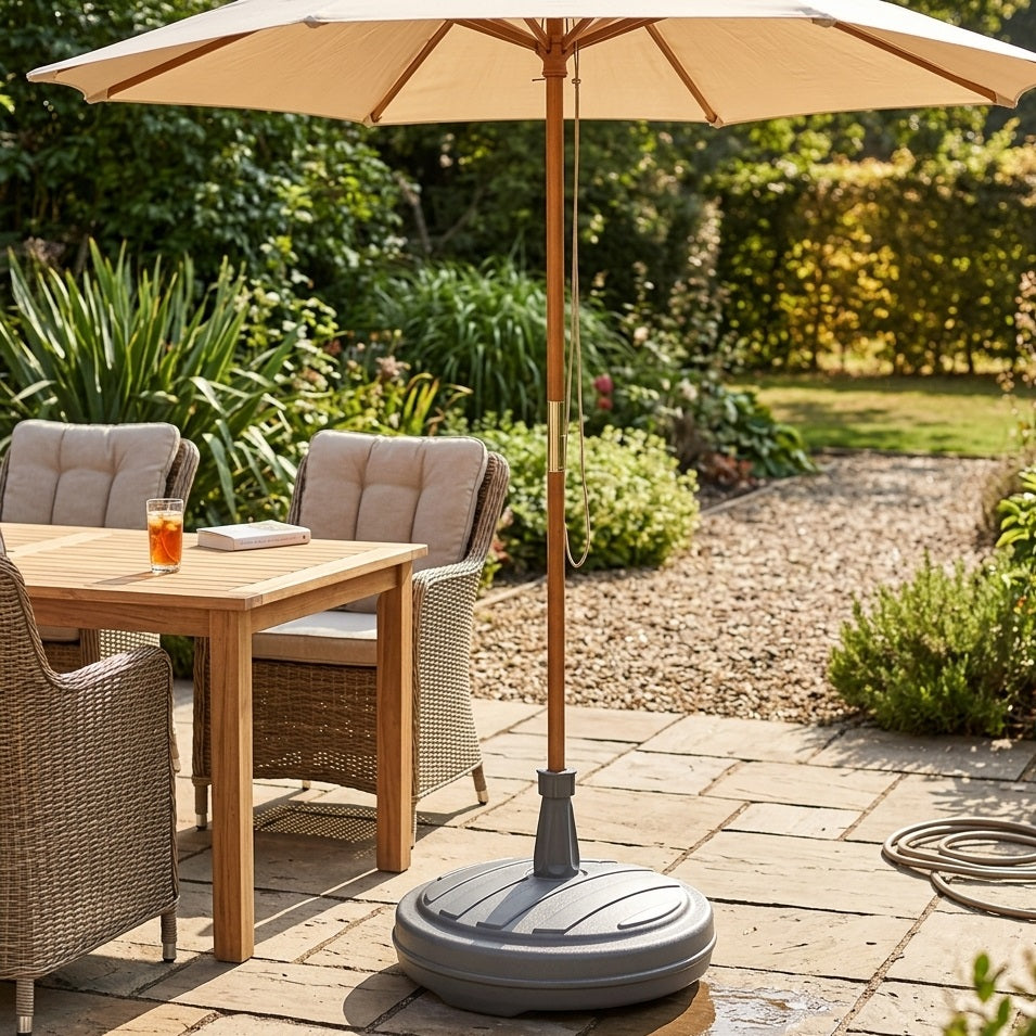 Round Plastic Parasol Base Grey Y19100140 | Garden Umbrella Stand Base | Outdoor Patio Parasol Holder | Fillable Water Sand Base