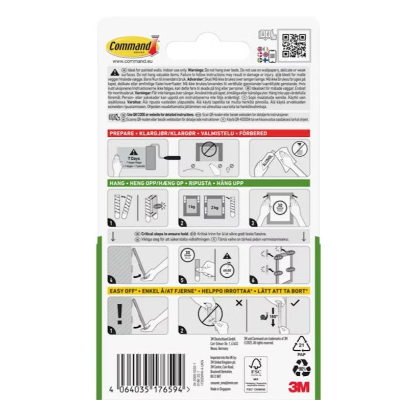 Command 3M Small Picture Hanging Strips White 16mm Pack of 4 4378-4 | Damage-Free Wall Hanging | Strong Hold Up to 2kg | Removes Cleanly | No Nails or Drilling | Adhesive Wall Strips | Frame Hanging Strips | Removable Adhesive Strips | Home Decor
