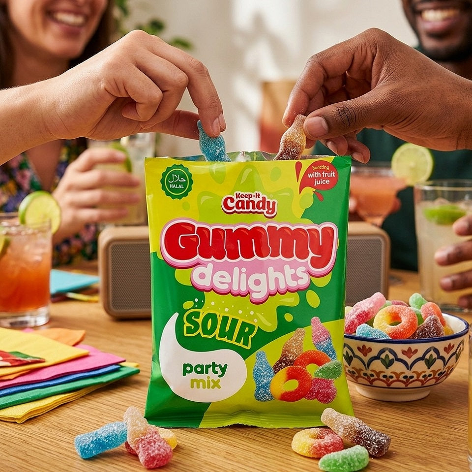 OTL Keep It Candy Sour Gummy Delights Party Mix Assorted 160g 201259 | Sour Fruit Flavoured Gummies | Chewy Candy Sweets | Party Mix Assorted Gummies | Halal Sweets | Snack Sharing Treat