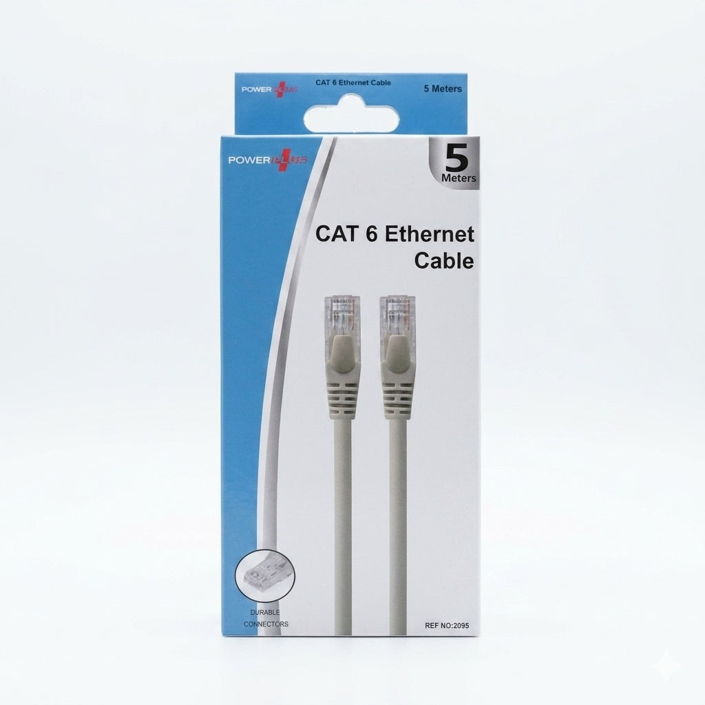 Power Plus CAT 6 Ethernet Cable Grey 5Mtr 2095 | Durable Connectors | RJ-45 Modular Plugs to RJ45 Modular Plugs | 8 Conductor | Four Twisted Pair | For Wired Home and Office Network