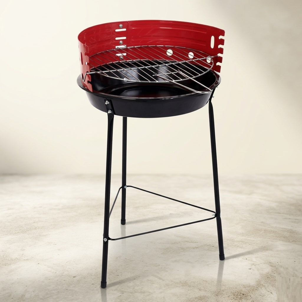 BBQ Barbecue Red and Black D33cm x H55cm C83000550 | Half Round Charcoal Grill | GS TUV Approved Outdoor Griller | Portable Garden BBQ | Metal Patio Cooking Stand | Summer Camping Picnic Outdoor Dining