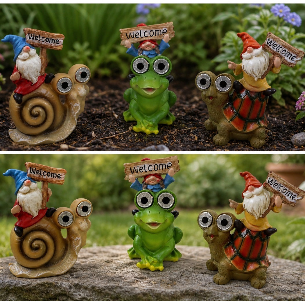 LED Solar Light Dwarf on Animal Garden Light Assorted Colours Pack of 1 252731870 | Assorted Animal Designs | Outdoor Waterproof Solar Lamp | Auto On-Off Night Light | Garden Decor | Patio Decor | Night Garden Light