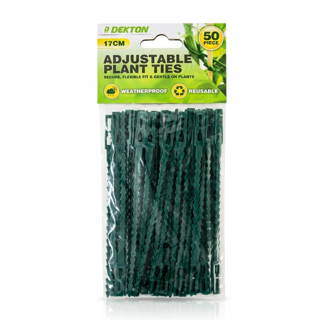 Dekton Adjustable Plant Ties Green 17cm Pack of 50 DTG2130 | Strong and Flexible | Reusable Ties with Adjustable Locking Design | Support Plants Without Damaging Stems