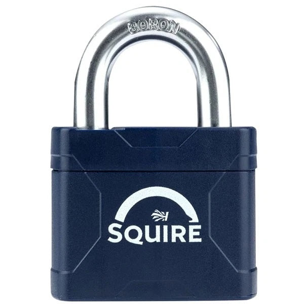 Squire Laminated Double Locking Padlock Blue 50mm STRONGLOCKPLUS50 | Boron Steel Shackle | Laminated Lock Body | 4 Pin Cylinder | Protective Body Cover