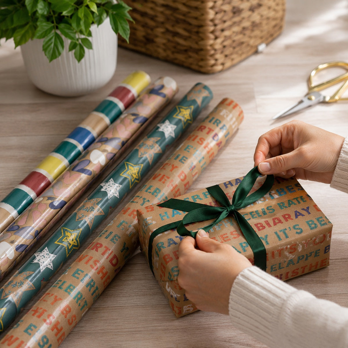 Design Group Giftmaker Celebrations Fashion Kraft Gift Wrap Assorted Colours 2Mtr x 69cm GW20G | Recyclable | Birthday Wrapping Paper Roll | Decorative Present Wrap