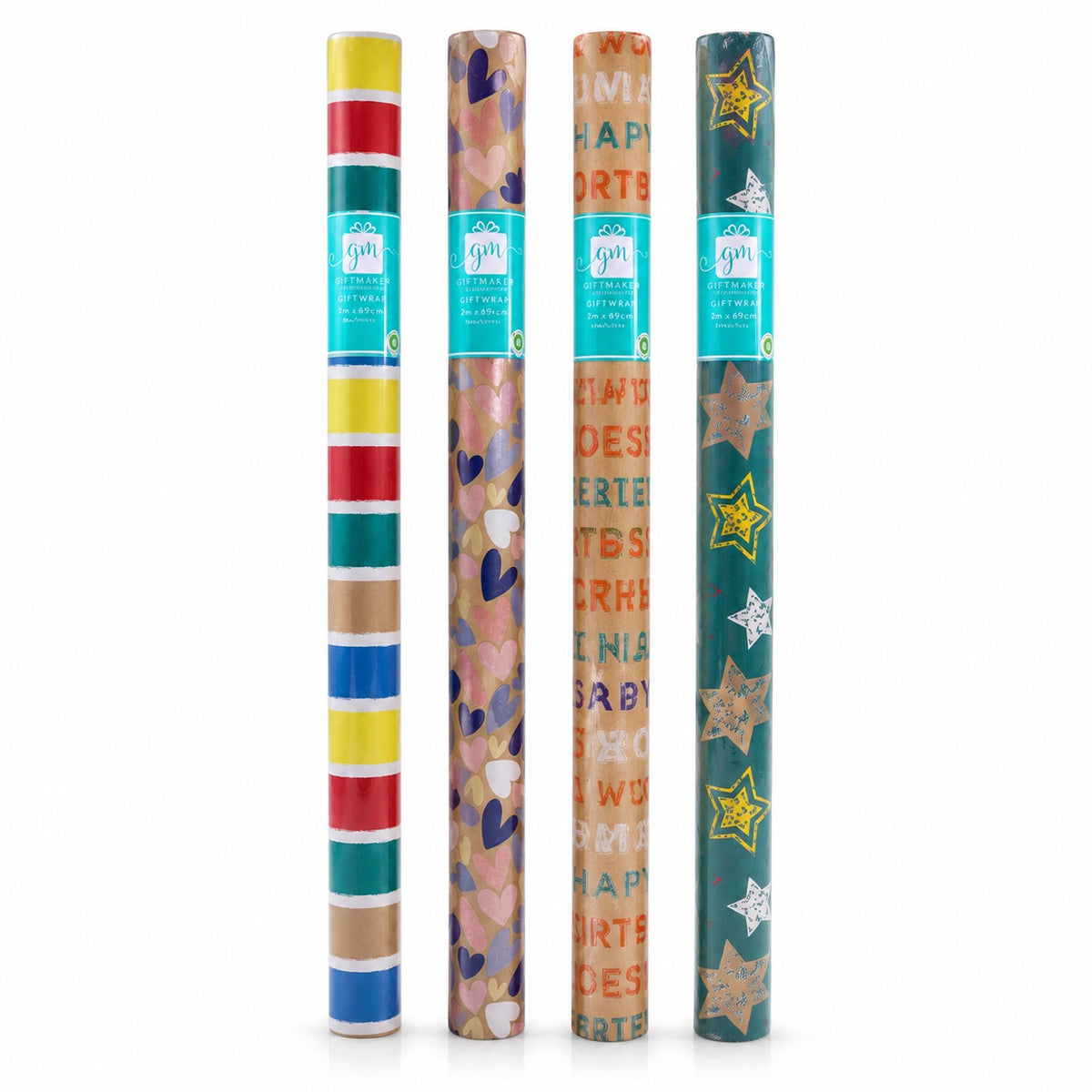 Design Group Giftmaker Celebrations Fashion Kraft Gift Wrap Assorted Colours 2Mtr x 69cm GW20G | Recyclable | Birthday Wrapping Paper Roll | Decorative Present Wrap