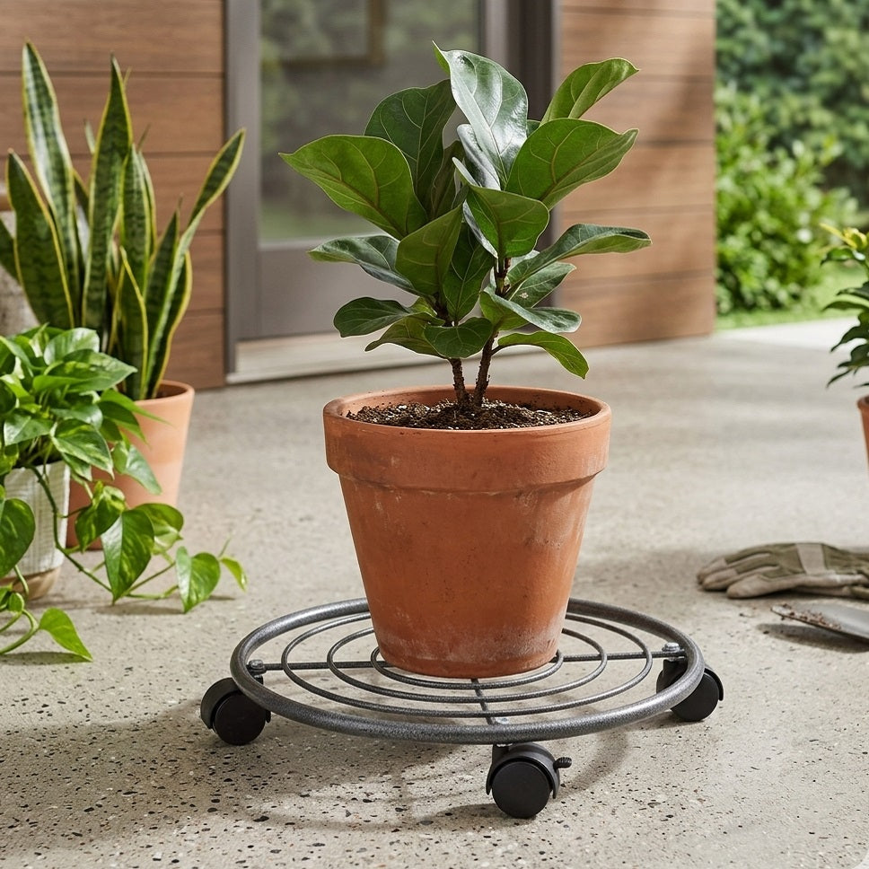 Metal Flower Pot Trolley Anthracite 35cm x 6.5cm C37209620 | Round Rolling Flower Pot Caddy | Heavy Duty Steel Mover | Wheeled Planter Stand | Metal Pot Dolly | Garden Patio Home Deck Professional Use