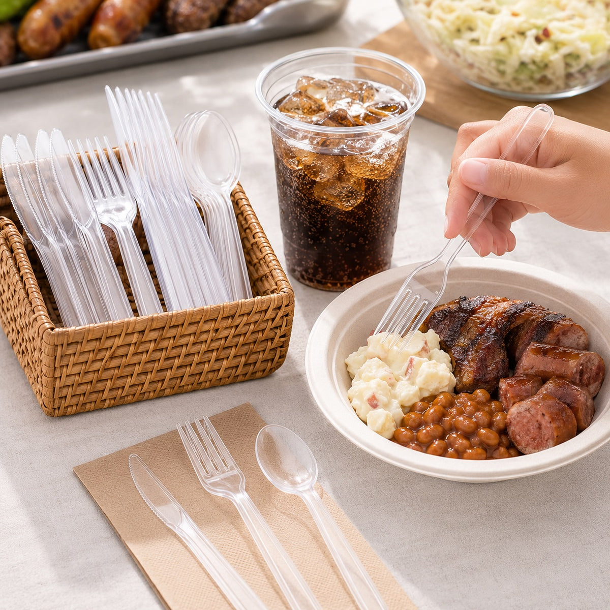 Smartway Assorted Cutlery Clear Pack of 24 SM3011 | Heavyweight Plastic Cutlery Set | Reusable Recyclable Fork Spoon Knife Set | Disposable Party Picnic BBQ Catering Tableware | Clear Dining Utensils