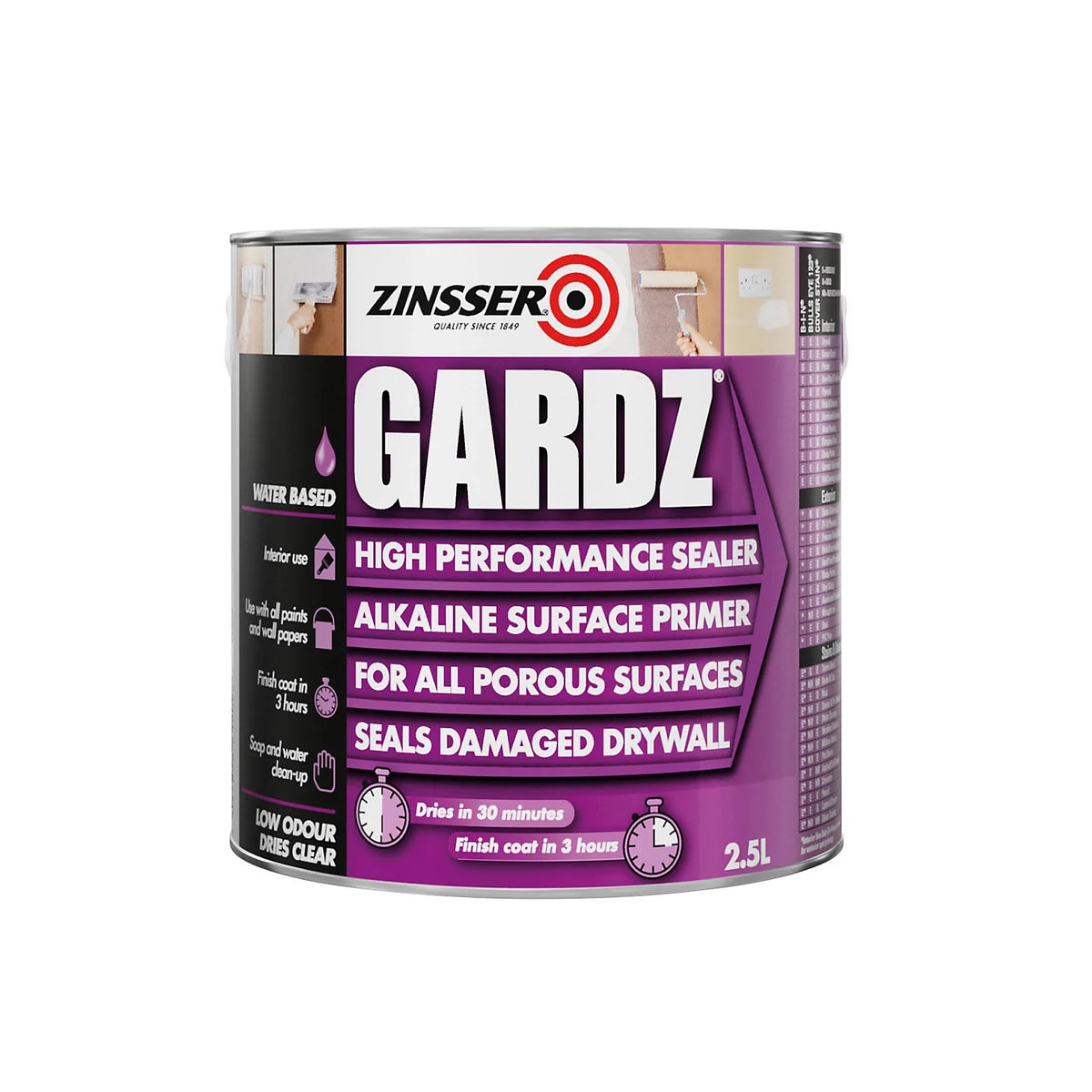 Zinsser Gardz Multi-Surface Primer and Sealer Clear 2.5Ltr ZN7160001C1 | High Performance Water Based Surface Sealer Primer | Alkaline Resistant Porous Surface Sealer | Damaged Drywall Repair Undercoat | Low Odour Interior Wall Sealing | Dries Clear