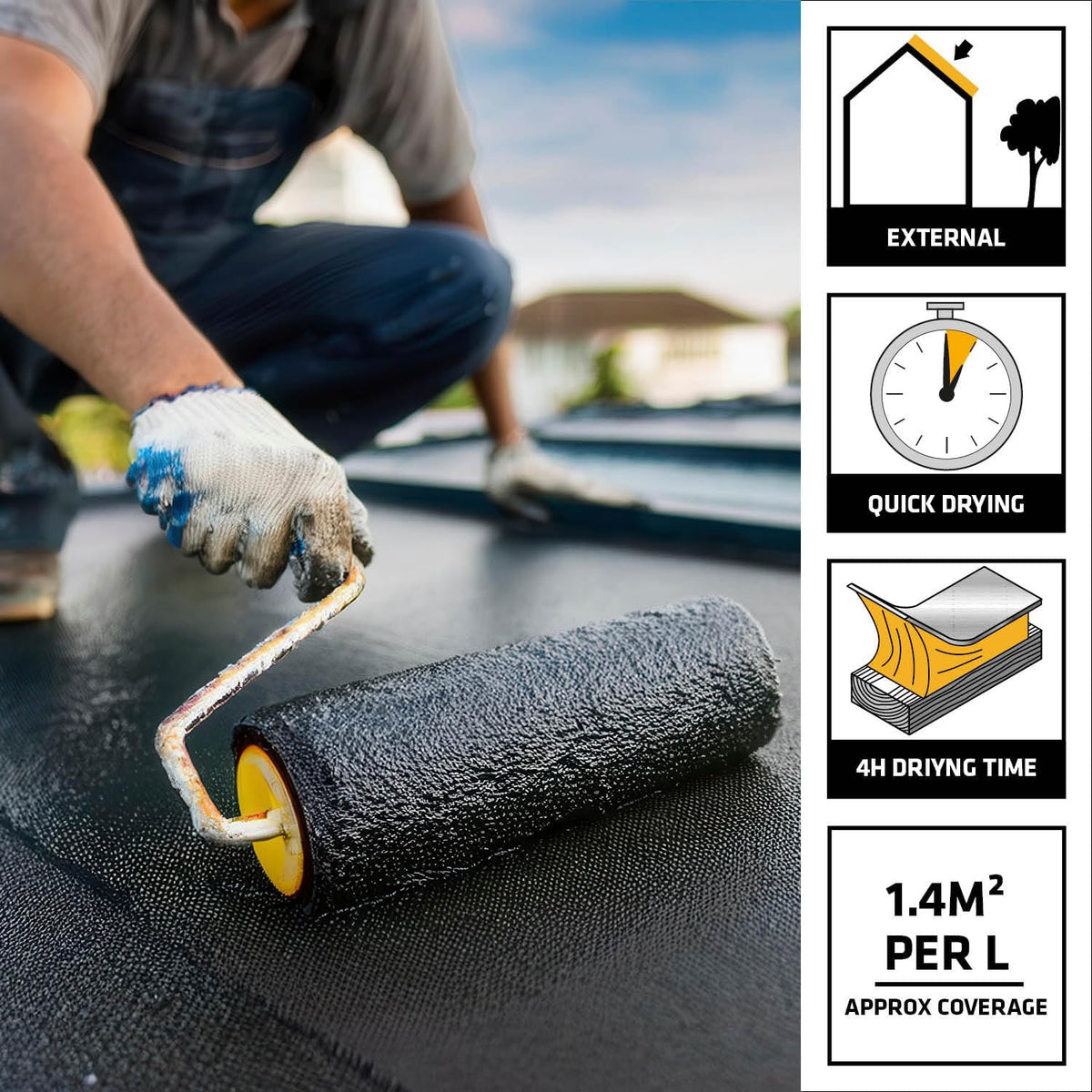 Everbuild Sika Black Jack Bitumen Roof Felt Adhesive 904 Black 2.5Ltr 852651 | Solvent Based Roofing Felt Bonding Compound | Exterior Roof Repair Sealant | Cold Gritting Solution | Concrete Asphalt Metal Wood Surface Adhesive