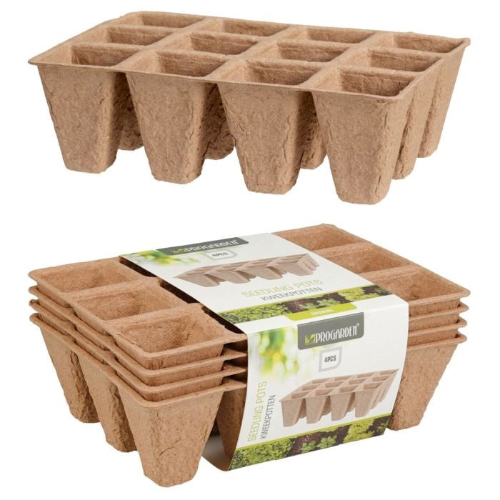 ProGarden Seedling Pots Brown Pack of 4 CE9000030 | 12 Cell Seed Tray Set | Biodegradable Pulp Seed Starter Pots | Plant Propagation Growing Tray | Seed Germination Nursery Planter | Indoor Outdoor Gardening Kit