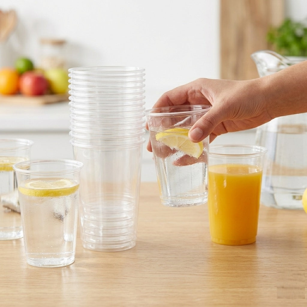Smartway Plastic Tumblers Clear 300ml Pack of 15 SM3005 | 0.5 Pint Heavyweight Reusable Recyclable PP Plastic Cups | Disposable Party Picnic BBQ Event Catering Drinkware | Durable Cold Drink Glass Substitute