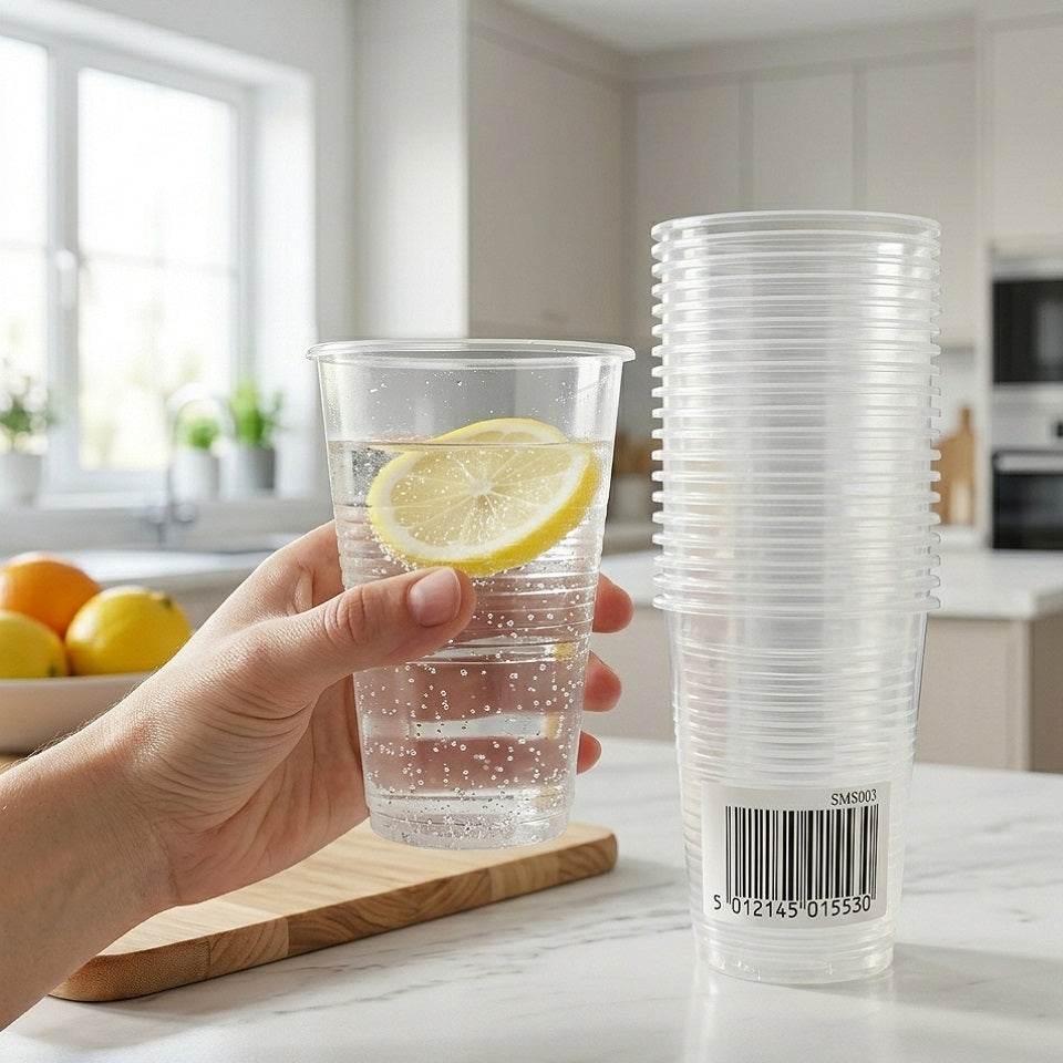 Smartway Plastic Cups Clear 200ml Pack of 25 SM3003 | Heavyweight Reusable Recyclable PP Plastic Tumblers | Disposable Party Picnic BBQ Event Catering Drinkware | Durable Cold Drink Water Juice Cups